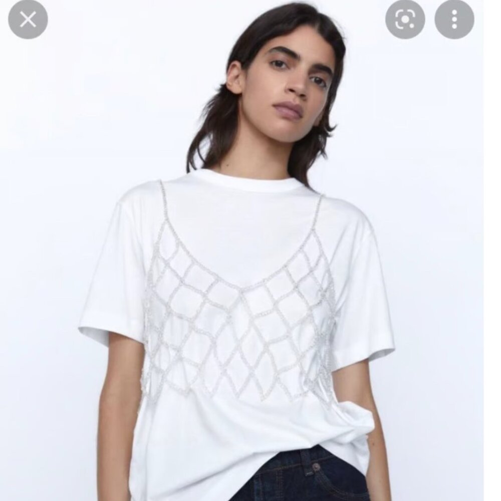 ZARA Crystal Beaded Crochet Crop Top OS